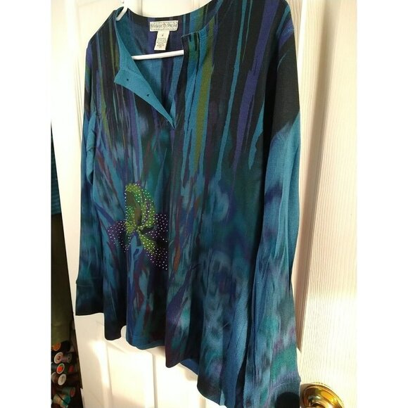 Vintage Suzie Long Sleeve Blue V Neck Artsy Top. Size M - Picture 6 of 10